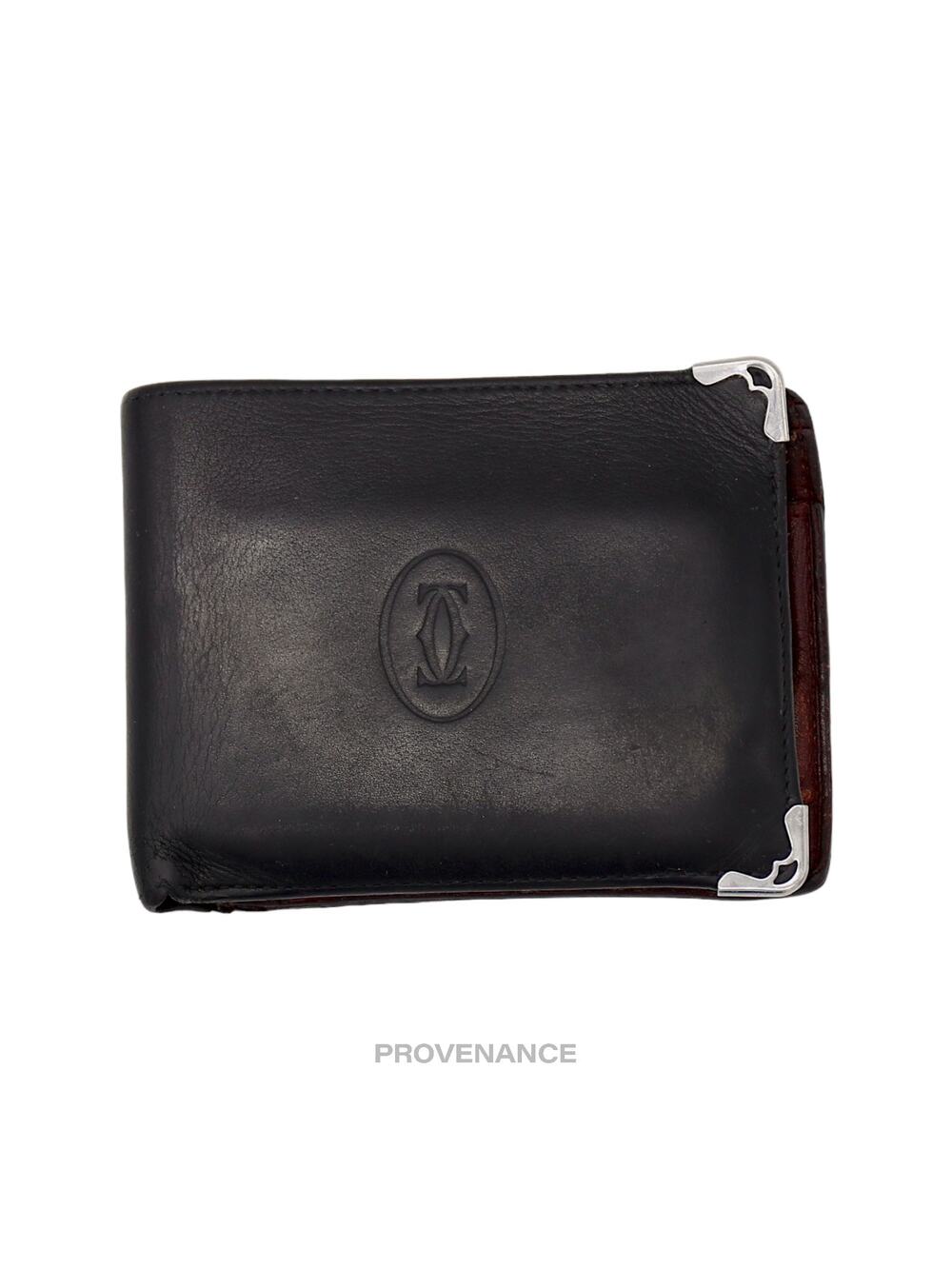 🔴 Cartier Bifold Wallet - Black & Burgundy Calfskin